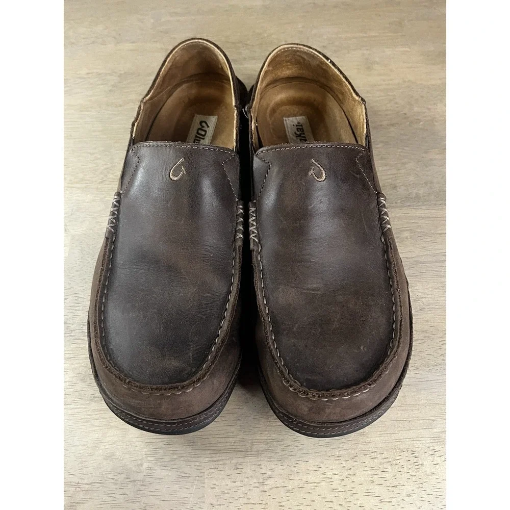 OLUKAI Moloa Slip On Men's Size 10 Brown Leather Nubuck Shoes 10128-6348